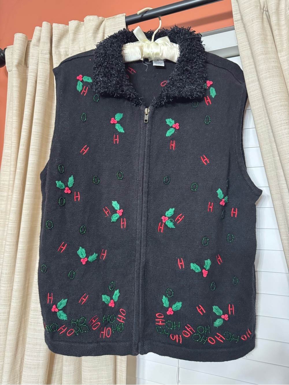 Investments Black Holiday Embroidered Kids Zip-Front Vest